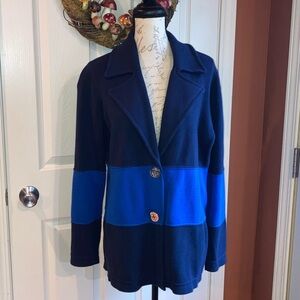 Coldwater Creek Cotton Button Down Collared Nautical Stripe Jacket sz Large